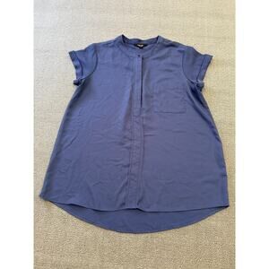 Simply Vera Verawang Women's Large Blue Short Sleeve Pocket Tunic Blouse